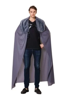 Grey Fur Collared Mens Cape