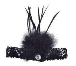 Black Flapper Headband (Sequin With Feather)