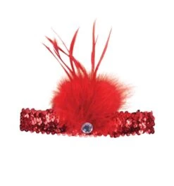 Red Flapper Headband (Sequin With Feather)