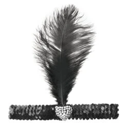 Black Flapper Headband With Crystal Heart