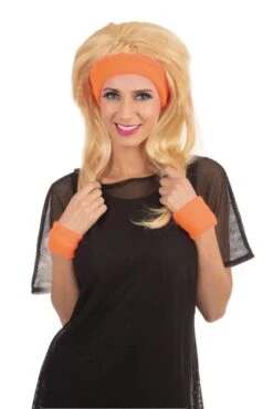 80s Headband Wristband Set Orange