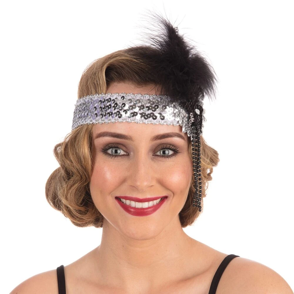Deluxe Flapper Headband Silver Sequin Band 1 Deluxe Flapper Headband Silver Sequin Band