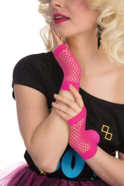 Neon Pink Fishnet Gloves Short