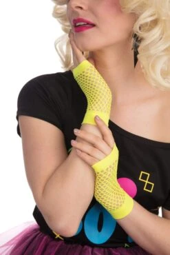 Neon Yellow Fishnet Gloves Short