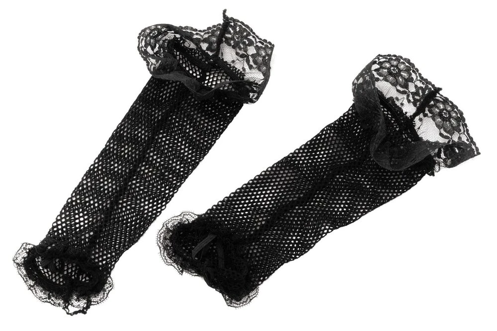 Black Fishnet Fingerless Gloves With Lace 1 Black Fishnet Fingerless Gloves With Lace