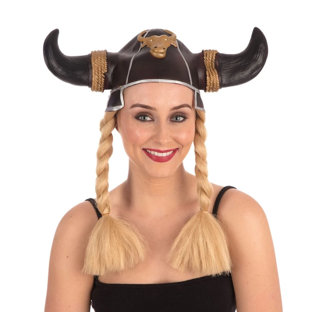 Viking Helmet With Blonde Plaits 1 Viking Helmet With Blonde Plaits