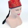 Chinese Mandarin Hat Red Fabric + Plait