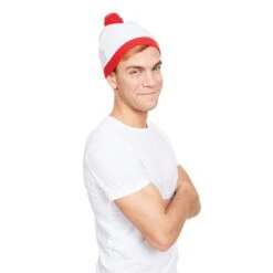 Bobble Hat White + Red Pom Pom