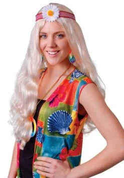 Hippy Lady Blonde Wig With Flower