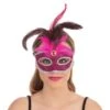Pink Mask With Tall Peacock Feather