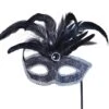 Black Mask/Silver Trim + Feathers On Stick
