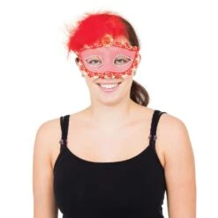 Red Tall Feather Eye Mask