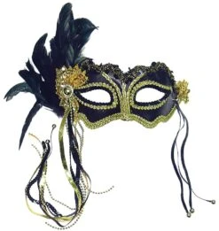 Black Metallic With Side Feather Mask