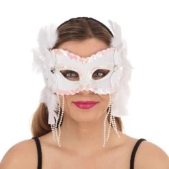 White Velvet + Feathers Mask
