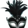 Black Velvet Female + Tall Feathers Mask