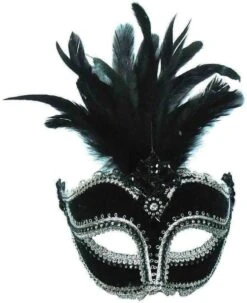 Black Velvet Female + Tall Feathers Mask