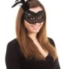 Black Transparent Mask With Feathers