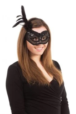 Black Transparent Mask With Feathers