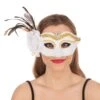 White With Side Feather & Flower Mask