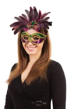 Carnival Purple, Green & Gold Feathers Mask